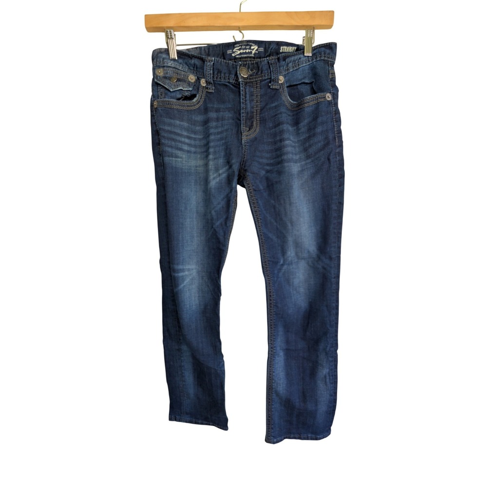 Seven7 Premium Denim Mens Straight Jeans 32x32 Blue Flap Pocket Stretch Y2K